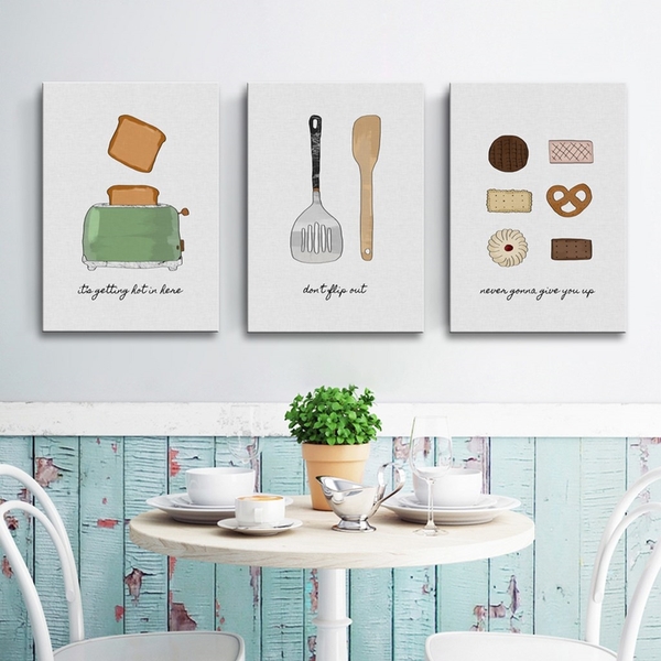 Bộ 3 tranh dụng cụ nấu ăn- Tranh canvas trang trí phòng bếp- Mã GN671