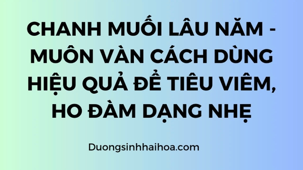 CHANH MUỐI LÂU NĂM -  MUÔN VÀN CÁCH DÙNG HIỆU QUẢ ĐỂ TIÊU VIÊM, HO ĐÀM DẠNG NHẸ