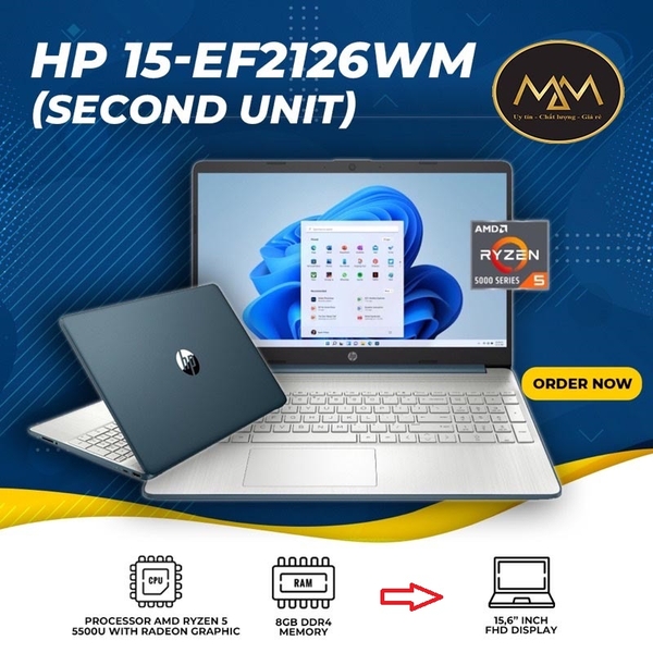 Laptop Hp 15 Ef2126wm Ryzen 5 5500 12 Cpus 16g Ssd256156 Inch Fhd Vga Amd Radeon Up To 4g 0435