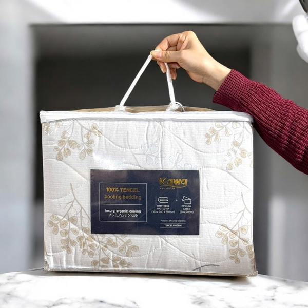 Bộ Ga mát 100% Tencel sợi gỗ cao cấp kèm 2 vỏ gối - size 2.2m*2m - mẫu hoa ghi