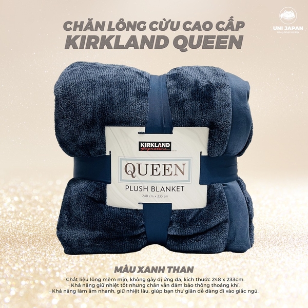 Chăn lông cừu Queen xanh than
