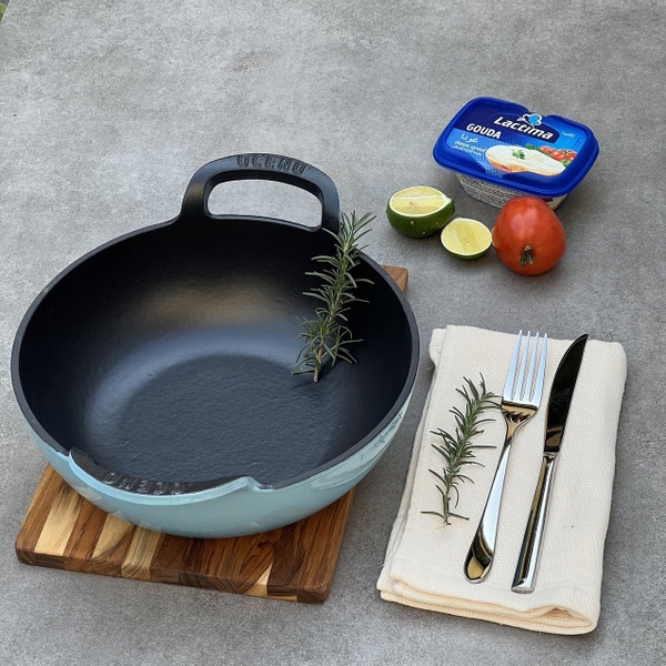 Chảo gang Oceno sâu lòng màu xanh 20cm