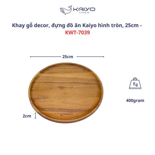 Khay gỗ Kaiyo hình tròn, đường kính 25cm
