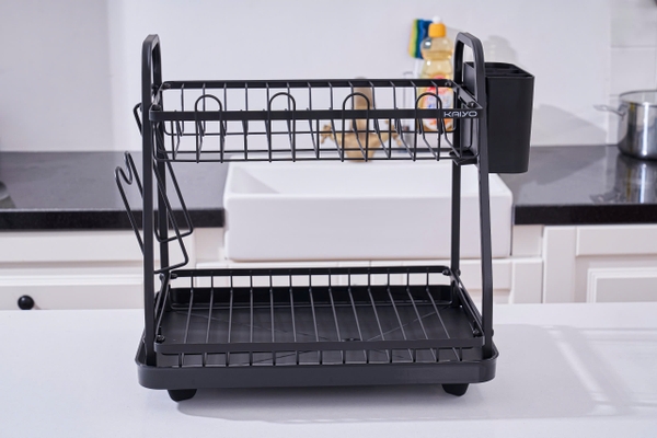 Giá úp bát 2 tầng có khay hứng, thoát nước Kaiyo, 38x29cm
