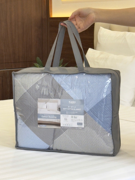 Chăn hè chần bông, 100% cotton Kawa - size 2x2.2m, mẫu kẻ xanh