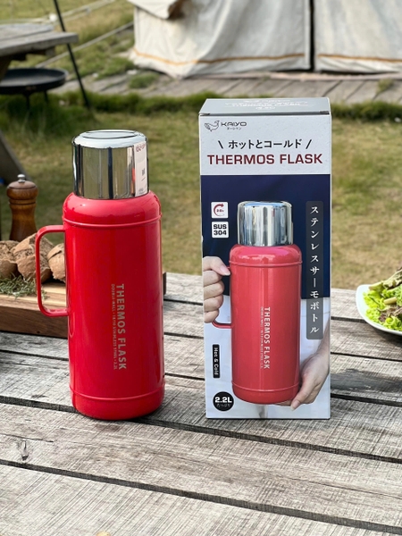 Phích giữ nhiệt 2 lớp inox Kaiyo màu đỏ cherry, dung tích 2,2L