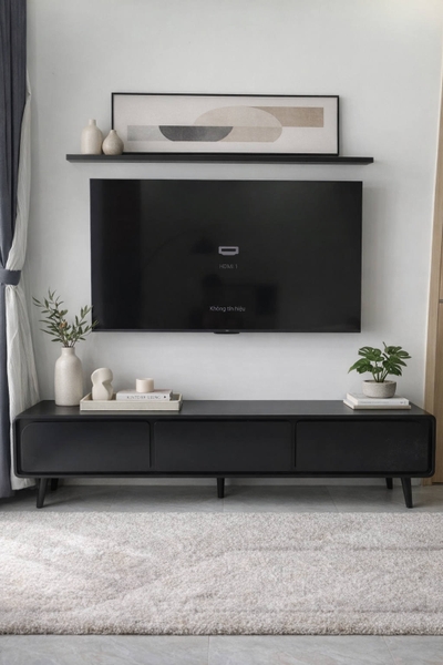 Kệ Tivi Đặt Sàn  Phẳng Bắc Âu Full Đen( 200x35x55cm)