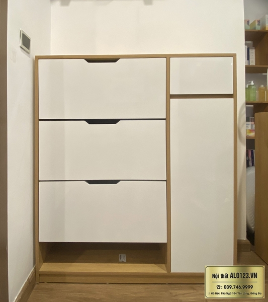 Tủ Giày Dép 3 Cánh Lật kèm Tủ đựng Đồ(120x130x30cm) -TGT02