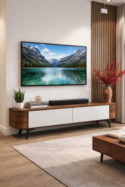 Kệ tivi đặt sàn Bắc âu bo góc  -TVL203