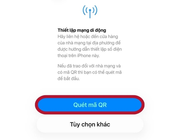 Quét mã Qr thêm esim