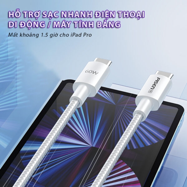 Cáp sạc PISEN PRO-Linen USB-C (C-C) PD 60W 1.5m