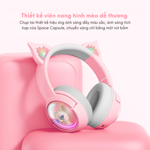 Tai Nghe ONIKUMA B5 RGB – Tai Nghe Chơi Game Không Dây Bluetooth Tai Mèo Đầy Sức Hút