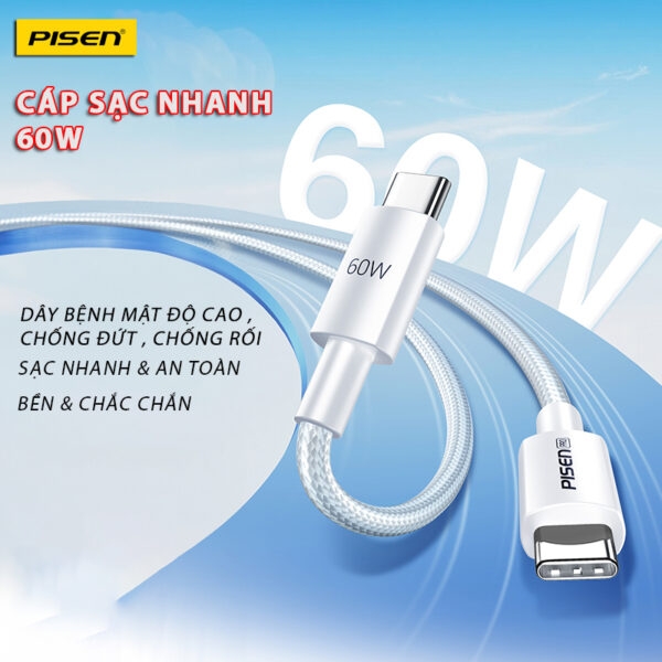 Cáp sạc PISEN PRO-Linen USB-C (C-C) PD 60W 1.5m