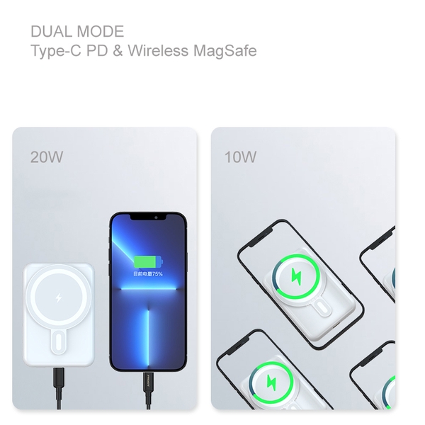 Sạc dự phòng không dây QUICK 2 chế độ - PISEN Quick Wireless MagSafe PD238C-1 10000mAh 20W