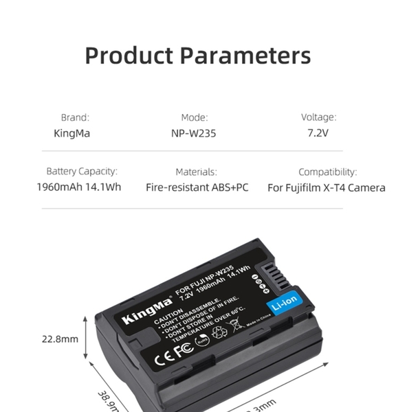 Combo 2 pin và 1 sạc đôi LCD Kingma for fujifilm NP-W235
