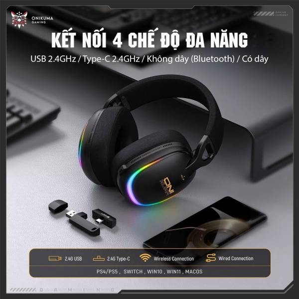 Tai nghe GT805 Tri-Mode (2.4G+Bluetooth+Wired) Black