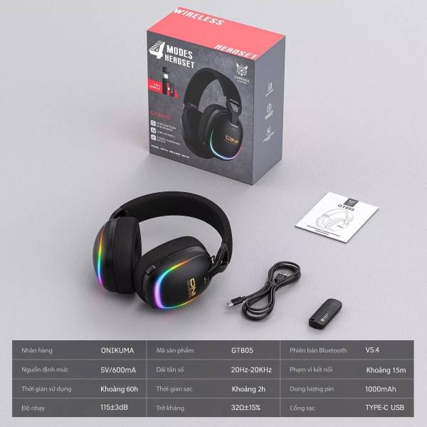 Tai nghe GT805 Tri-Mode (2.4G+Bluetooth+Wired) Black