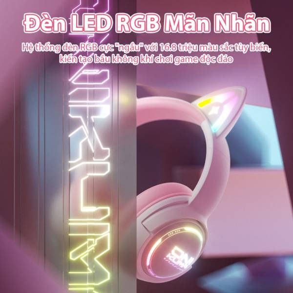 TAI NGHE ONIKUMA GT838 Tri-Mode (2.4G+Bluetooth+Wired) White Pink