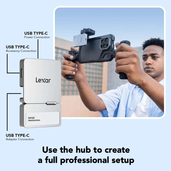 Ổ CỨNG DI ĐỘNG (EXTERNAL SSD) Lexar Professional Go Portable SSD with Hub BẠC (Silver) (LSL400S001T-RNSNG)