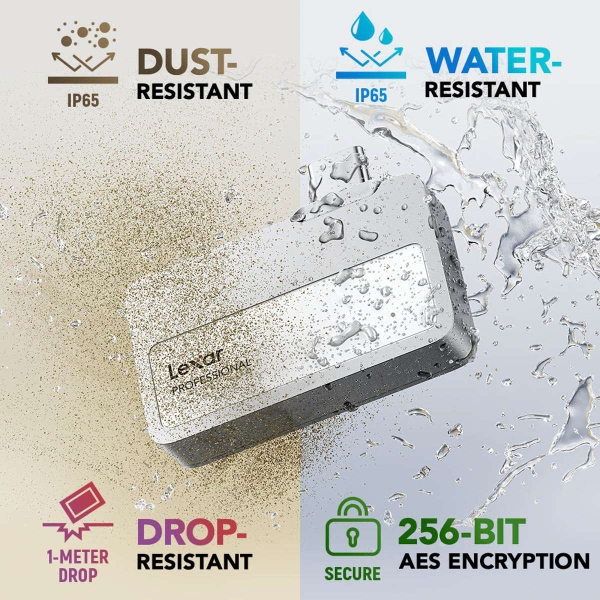 Ổ CỨNG DI ĐỘNG (EXTERNAL SSD) Lexar Professional Go Portable SSD with Hub BẠC (Silver) (LSL400S001T-RNSNG)