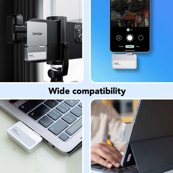 Ổ CỨNG DI ĐỘNG (EXTERNAL SSD) Lexar Professional Go Portable SSD with Hub BẠC (Silver) (LSL400S001T-RNSNG)