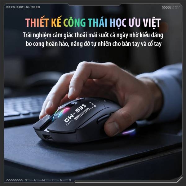 Chuột ONIKUMA CW935 Triple-Mode Ergonomic Wireless Gaming Mouse with 6 DPI Settings & Hidden Receiver