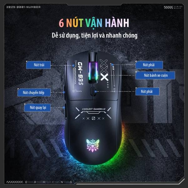 Chuột ONIKUMA CW935 Triple-Mode Ergonomic Wireless Gaming Mouse with 6 DPI Settings & Hidden Receiver