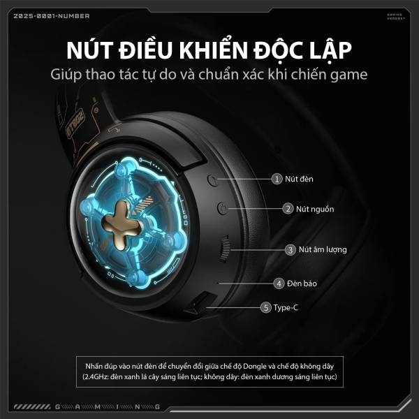 Tai Nghe ONIKUMA GT802 Tri-Mode (2.4G+Bluetooth+Wired) Black