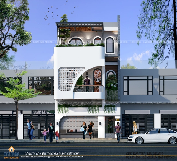 Mẫu nhà phố 2 tầng 1 tum hiện đại thiết kế độc đáo - Chủ đầu tư: Anh Quang, Hải Phòng