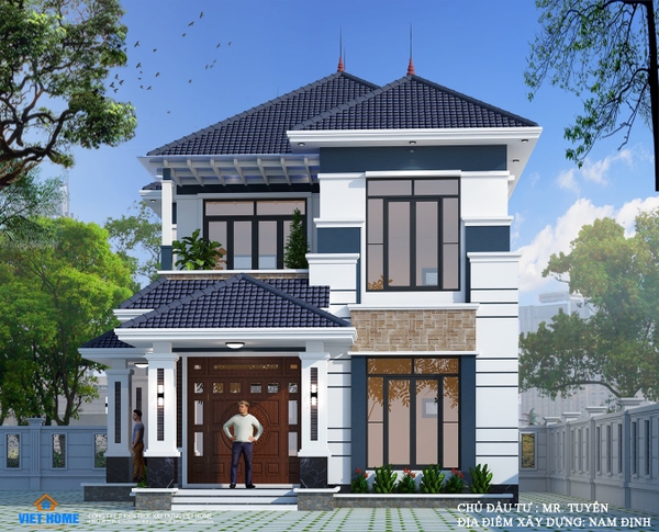 Mẫu nhà 2 tầng mái Nhật hiện đại - Chủ đầu tư: Anh Tuyển, Nam Định