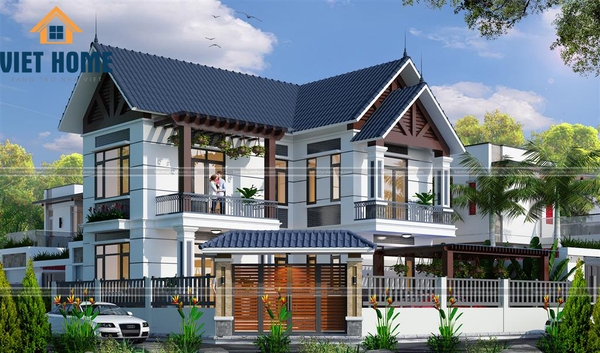 Hoàn thiện thiết kế nhà mái thái 2 tầng anh Diễn ở Quảng Ninh