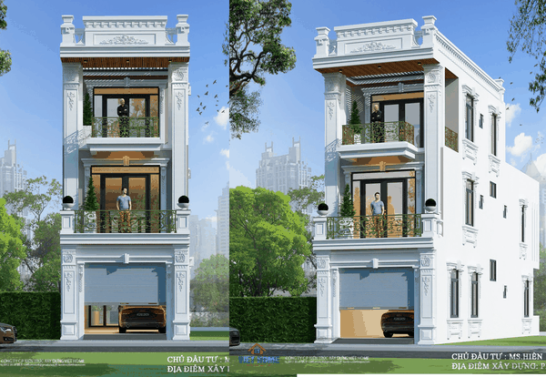 Hoàn thiện thiết kế nhà phố tân cổ điển 3 tầng gác lửng tinh tế - Chủ đầu tư: Anh Luân, Phú Thọ