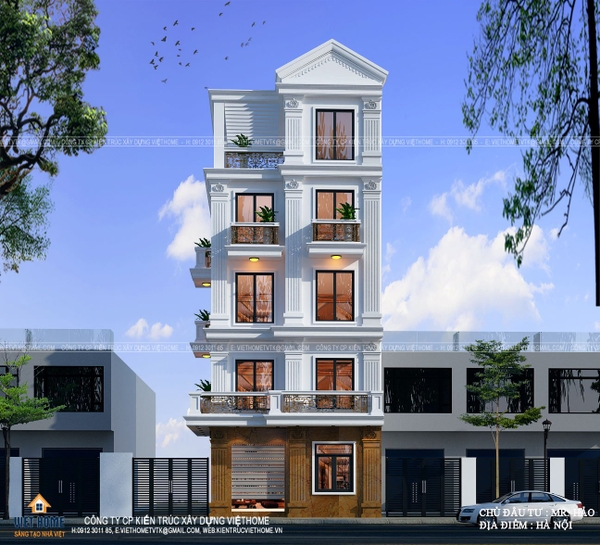 Mẫu thiết kế nhà phố 4 tầng 1 tum với phong cách hiện đại - Chủ đầu tư: Anh Hảo, Hà Nội.
