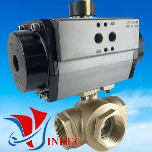 3 Way Brass Ball Valve Double Acting Pneumatic Actuator