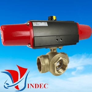 3 Way Brass Ball Valve Pneumatic Actuator Spring Return