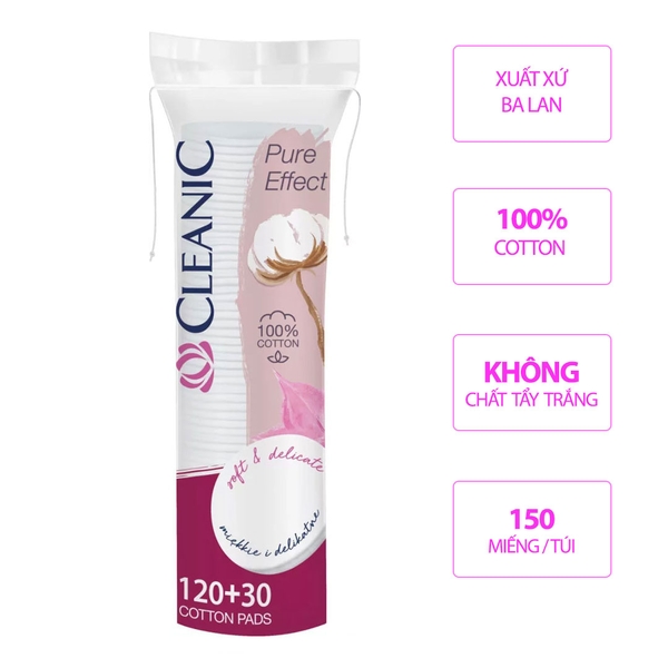 Bông tẩy trang Cleanic Ba Lan 100% Cotton 150 miếng