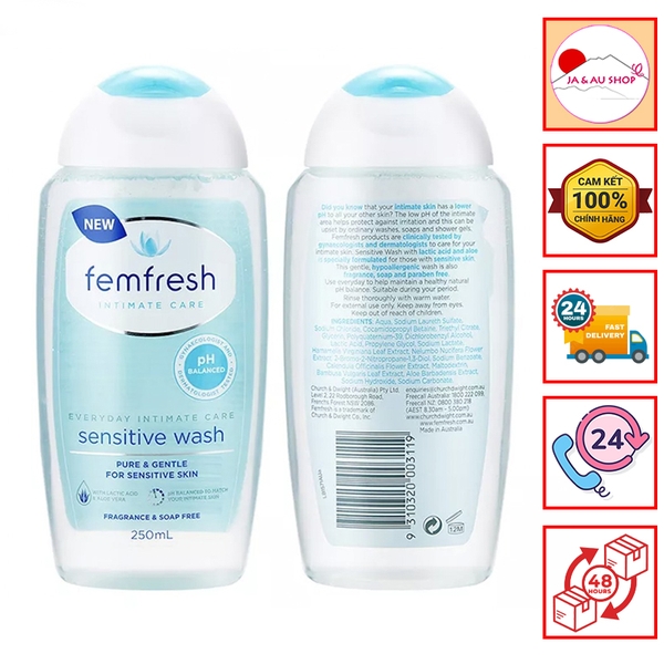 Dung dịch vệ sinh phụ nữ Femfresh màu xanh cho da nhạy cảm Femfresh Sensitive Wash 250ml