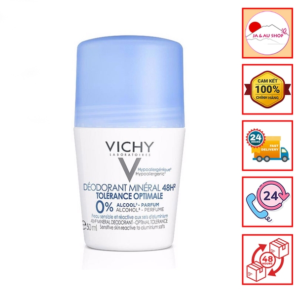 Lăn Khử Mùi Vichy Mineral Deodorant 48h - Không cồn, không mùi, không muối nhôm