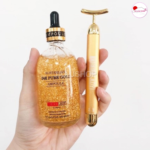 Serum Vàng 24k Pure Gold Ampoule THERALADY Kèm Thanh Lăn Beauty Bar