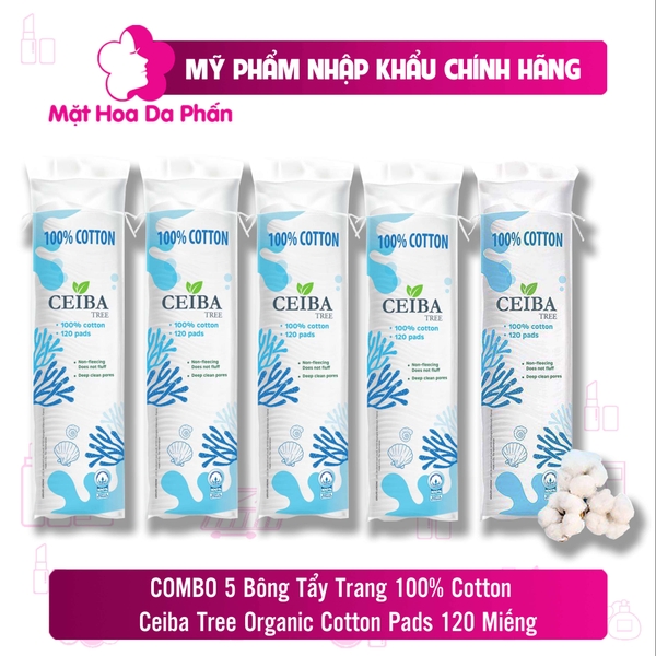 [MUA 5 TẶNG 1] Bông Tẩy Trang 100% Cotton  Ceiba Tree Organic Cotton Pads 120 Miếng