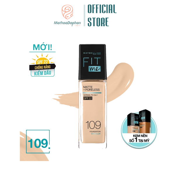 Kem Nền Mịn Nhẹ Kiềm Dầu Chống Nắng Fit Me Maybelline Matte Poreless Foundation 30ml #109