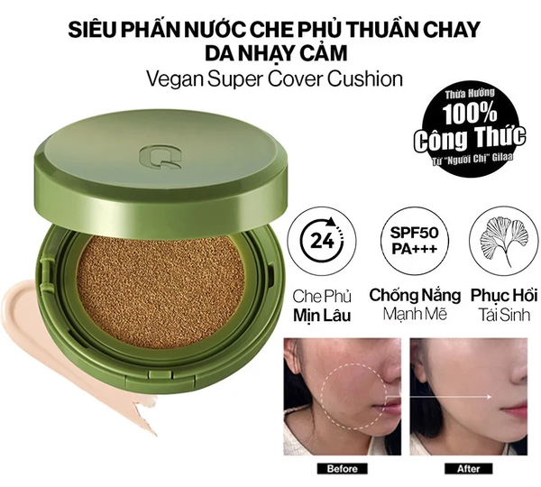 Phấn Nước Gilaa  GLAMRR Q Vegan Super Cover Cushion SPF50+/PA+++ tone 02