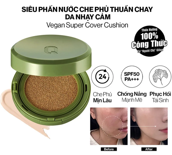 Phấn Nước  GLAMRR Q Vegan Super Cover Cushion SPF50+/PA+++ tone 01