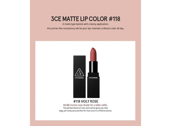 Son 3CE Mood Recipe Matte Lip #118 Holy Rose