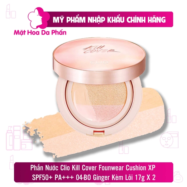 Phấn Nước CLIO Kill Cover Pink Glow Cream Cushion SPF40 PA++ 4BO Ginger(Kèm Lõi Thay Thế 17g X 2)