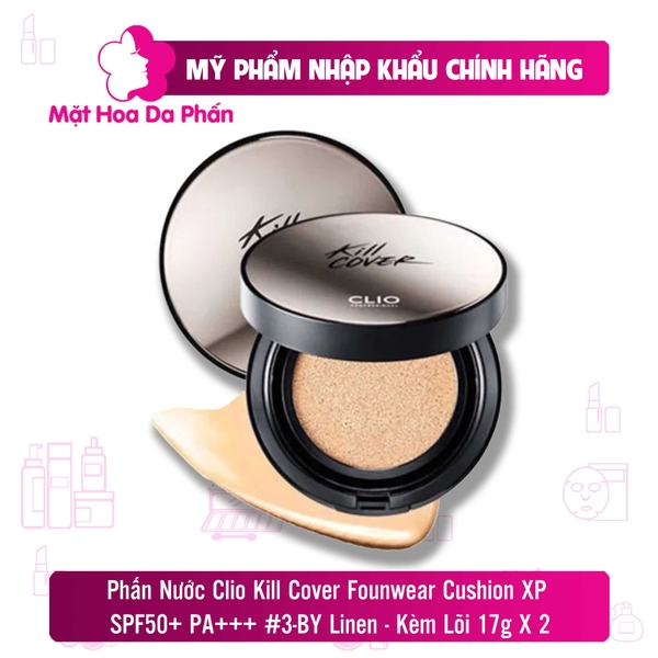 Cushion Clio Kill Cover Founwear Cushion XP SPF50+ PA+++ #3-BY Linen(Kèm Lõi Thay Thế 17g X 2)