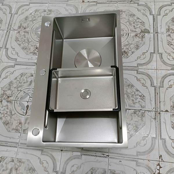 Chậu rửa bát 1 hố inox 304 kết hợp vân đá độc đáo thương hiệu GRÜNDER kích thước 78x48cm