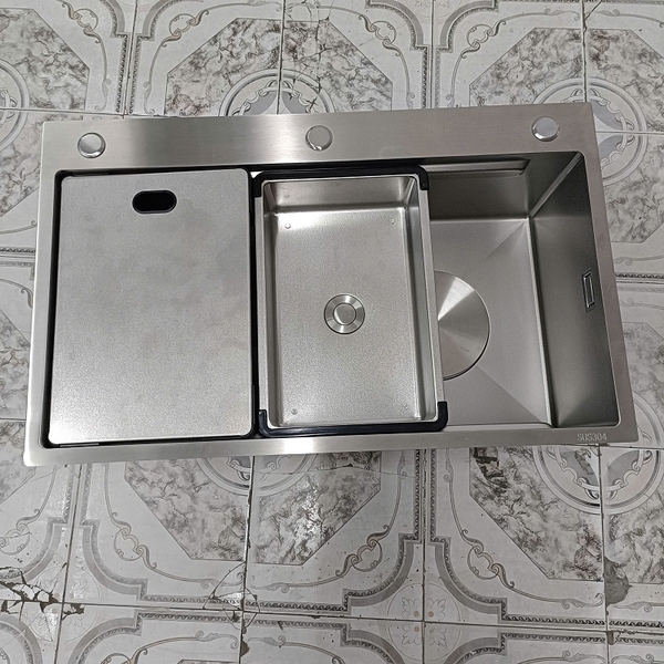 Chậu rửa bát 1 hố inox 304 kết hợp vân đá độc đáo thương hiệu GRÜNDER kích thước 78x48cm