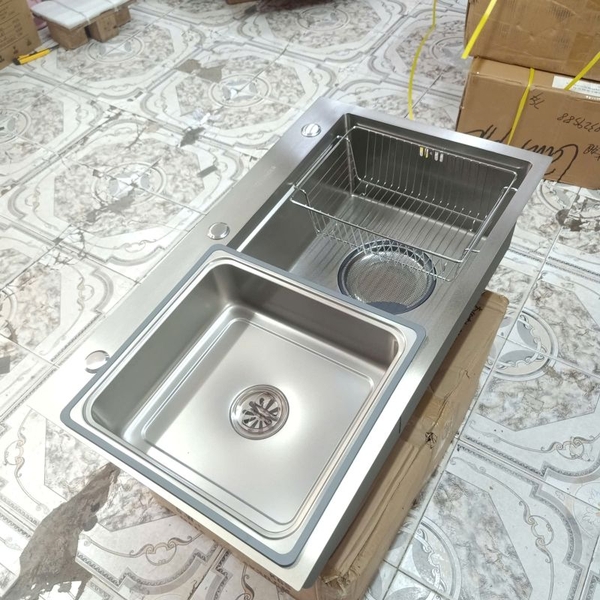 Chậu rửa bát 1 hố GRÜNDER inox 304 kết hợp vân đá chống xước dễ vệ sinh kích thước 78x46cm