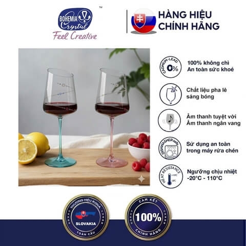 Ly Uống Vang Bohemia 500ml Màu Xanh & Hồng